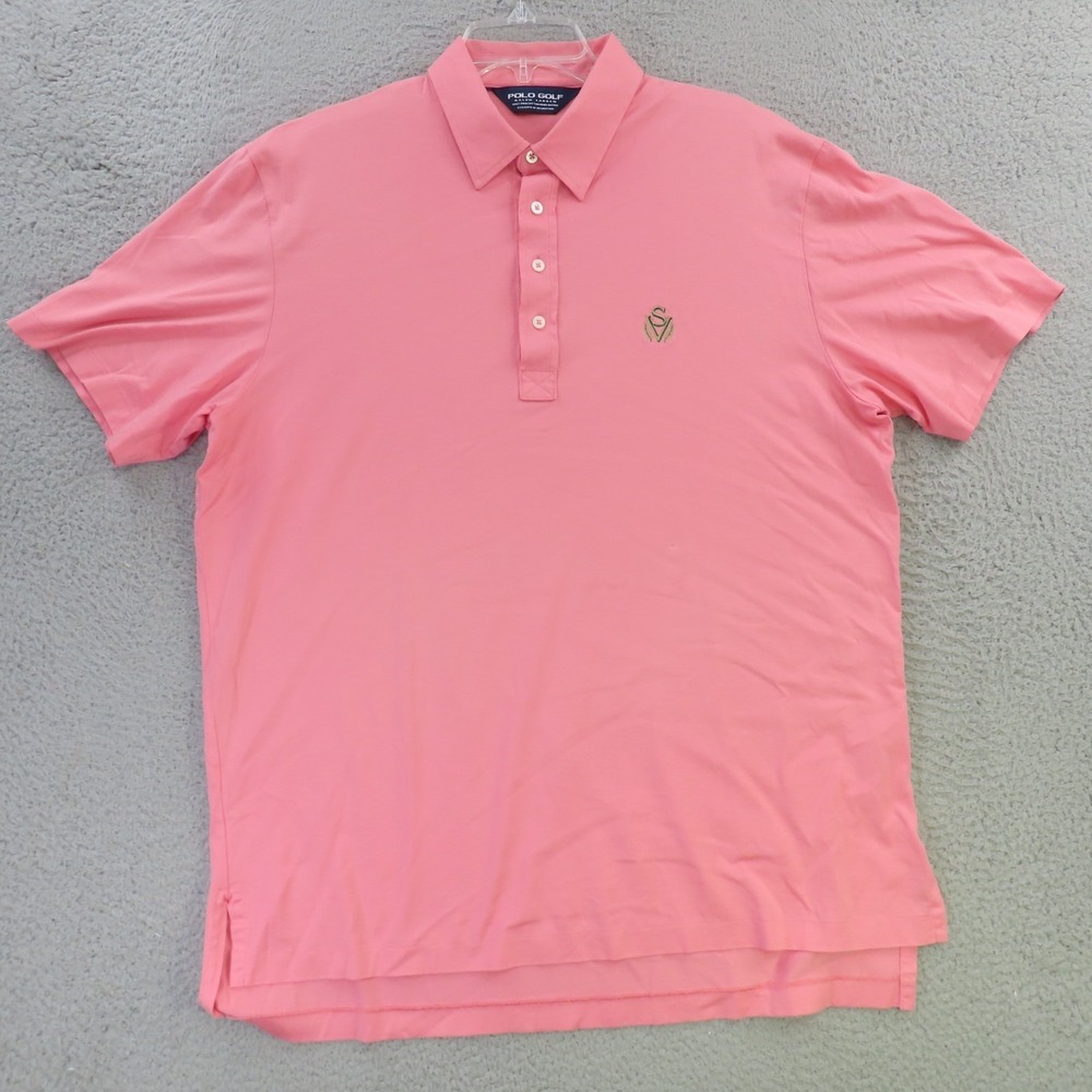 Ralph Lauren Polo Shirt Mens Large Pink Short Sleeve Blue Pony Golf Sage Valley